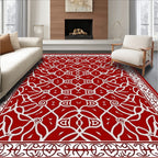 Crimson White Intricate Floral Scroll Design Rug