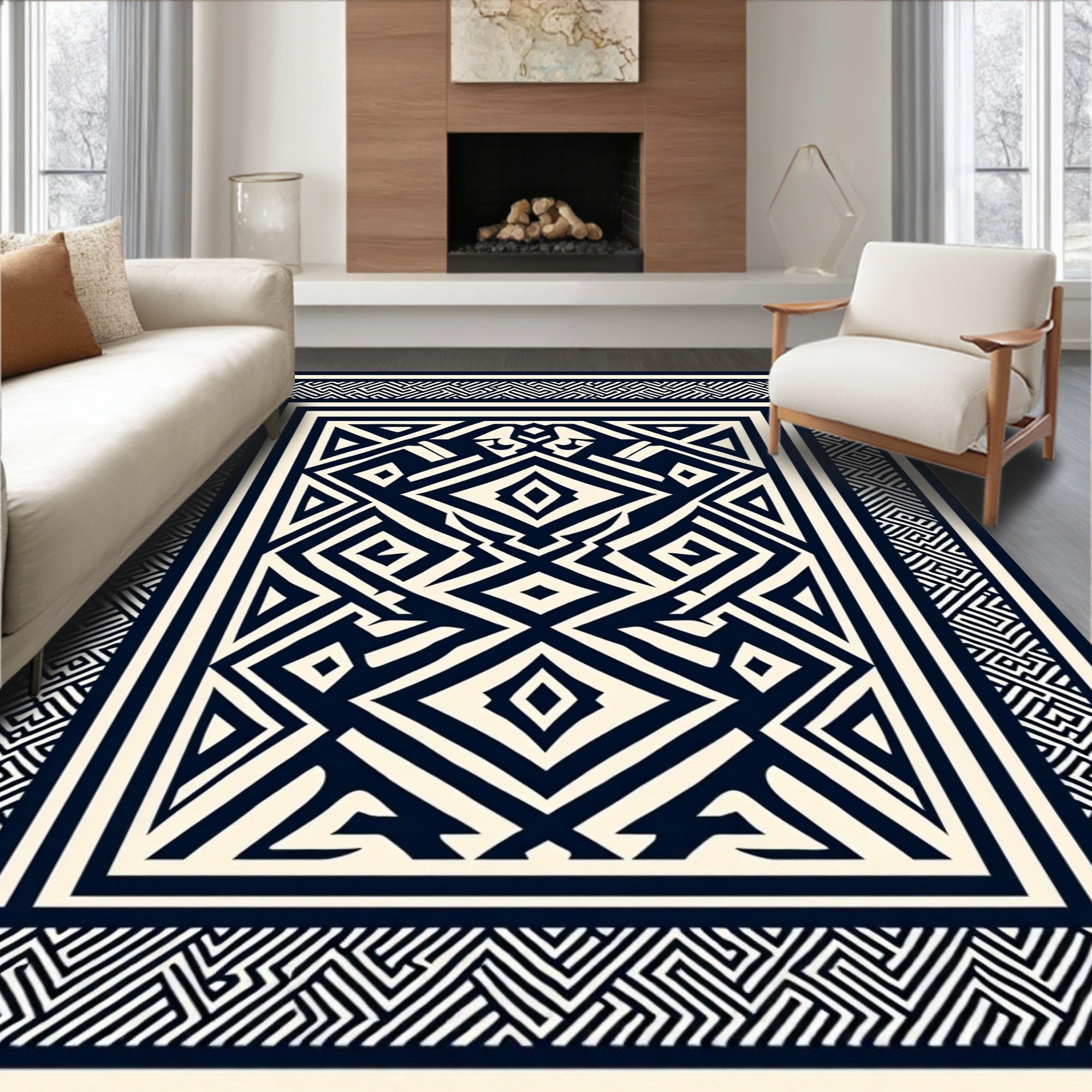 Bold Geometric Maze Pattern Rug