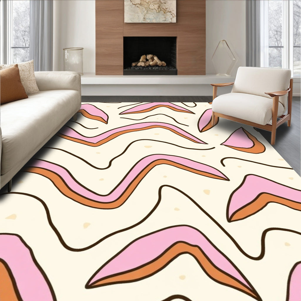 Retro Pink Orange Wavy Pattern Rug