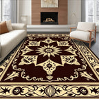 Dark Brown Floral Medallion Border Design Rug