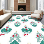 Forest Teal Red Berry Christmas Trees Rug
