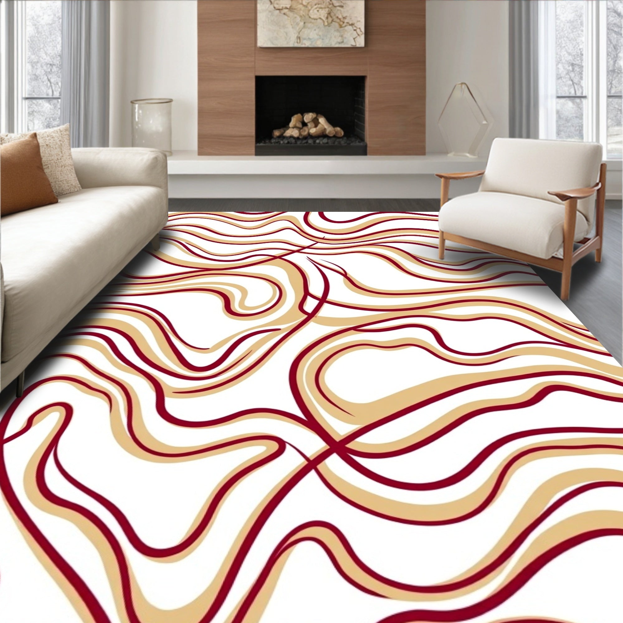 Rich Red Gold Swirl Pattern Rug