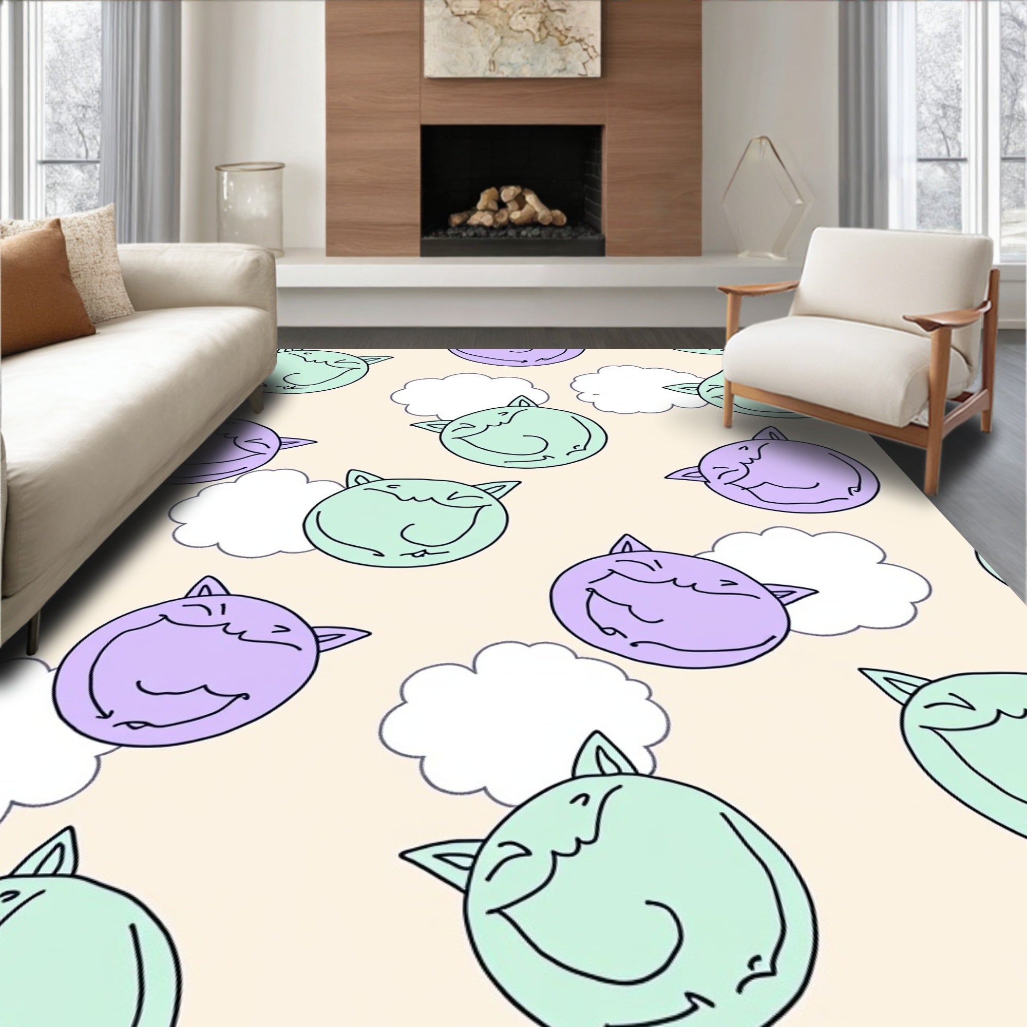 Cheery Cat Cloud Pattern Rug