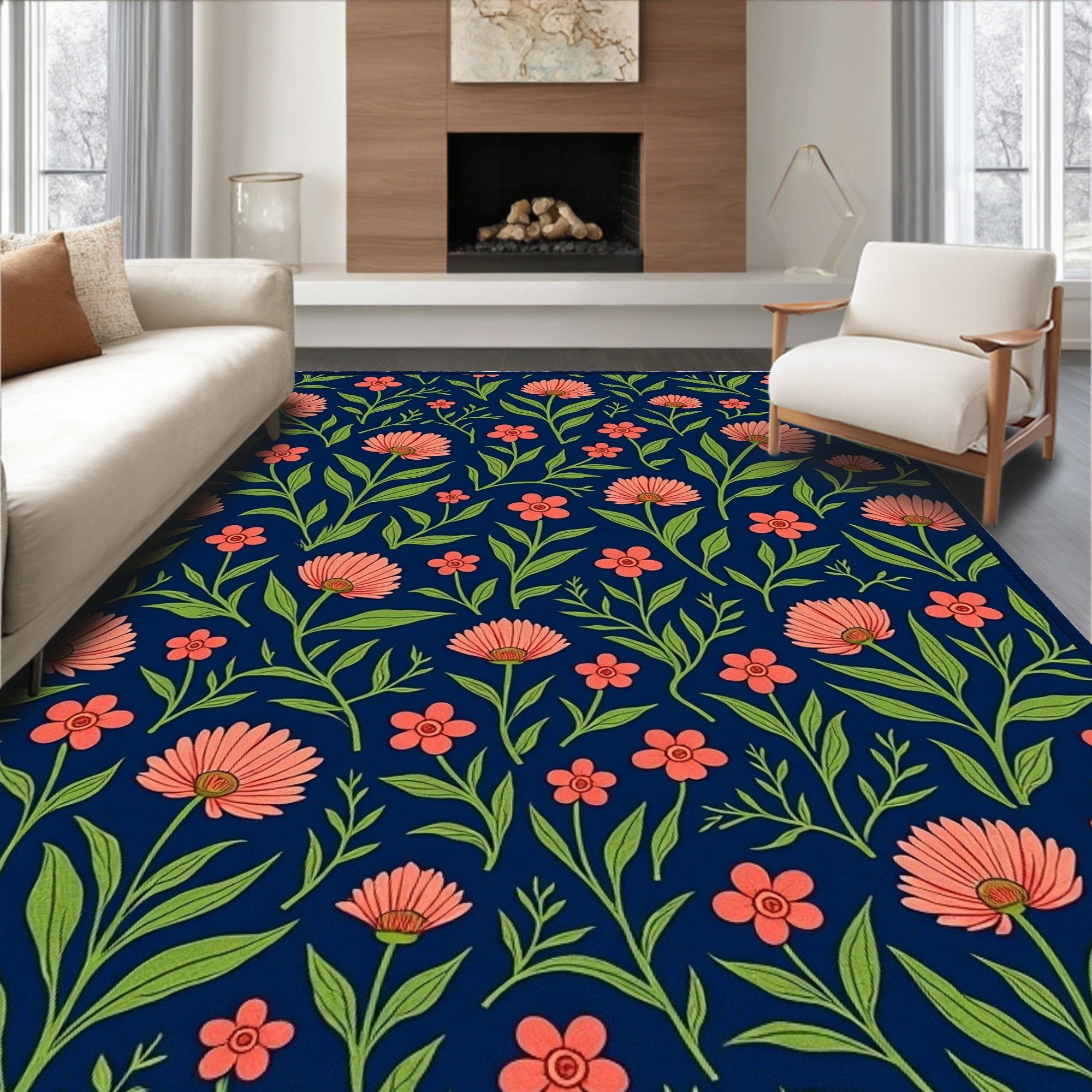 Coral Bloom Floral Pattern Rug