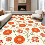 Orange Daisy Pattern with Green Stems Rug
