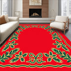 Crimson Green Floral Vine Border Rug