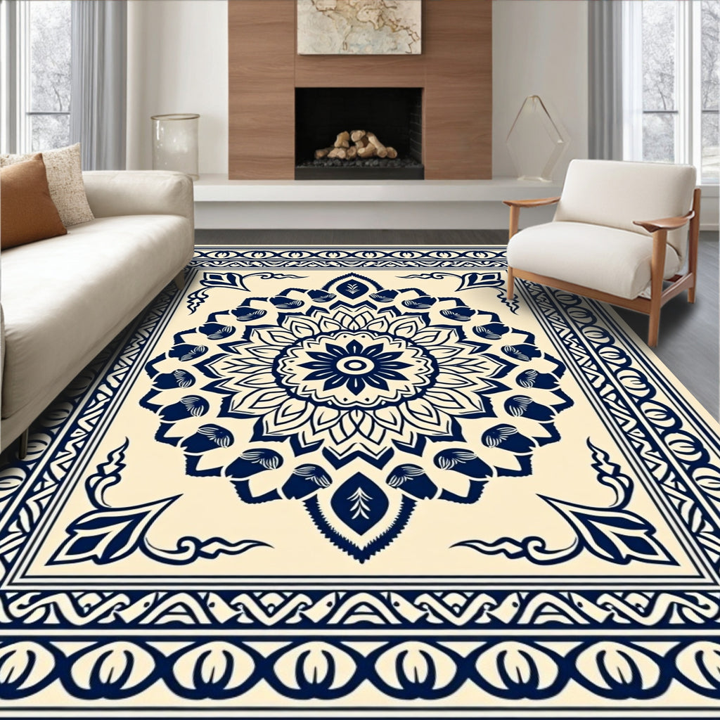 Traditional Mandala Floral Border Design Rug