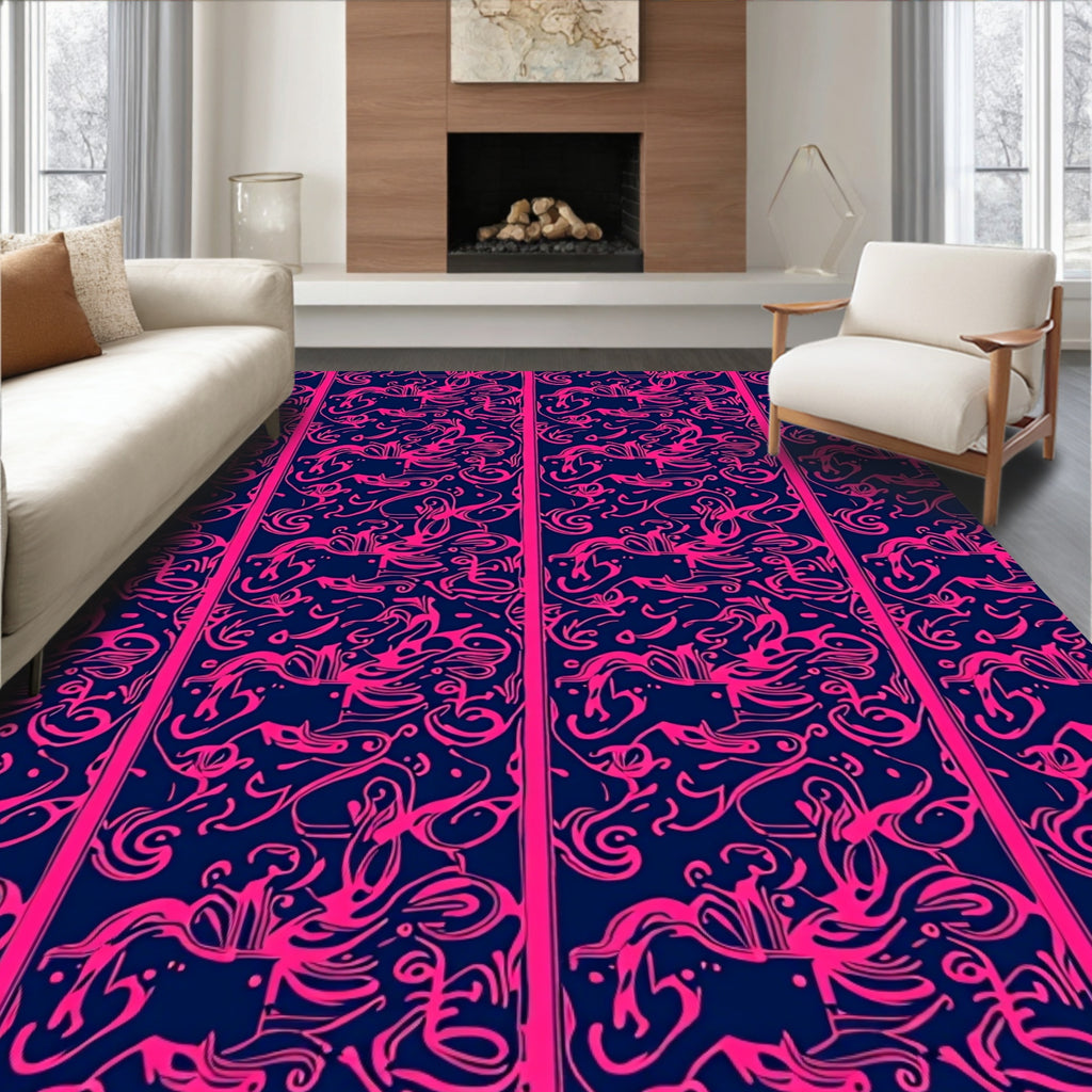 Bold Pink Abstract Swirl Pattern Rug