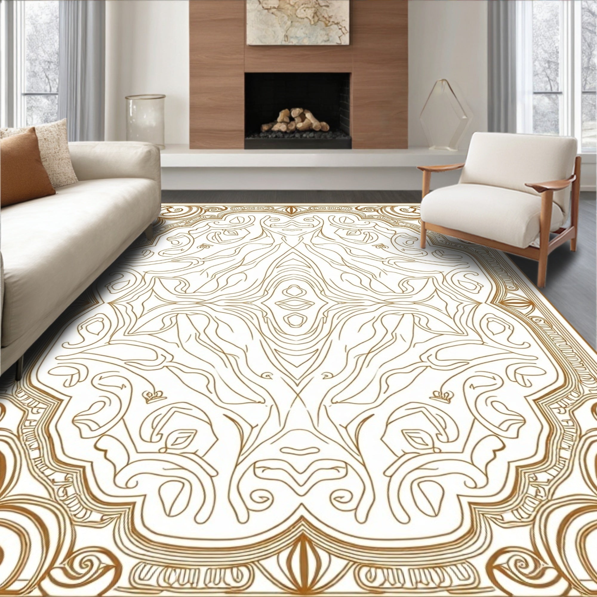 Ornate Swirling Botanical Inspired Design Rug