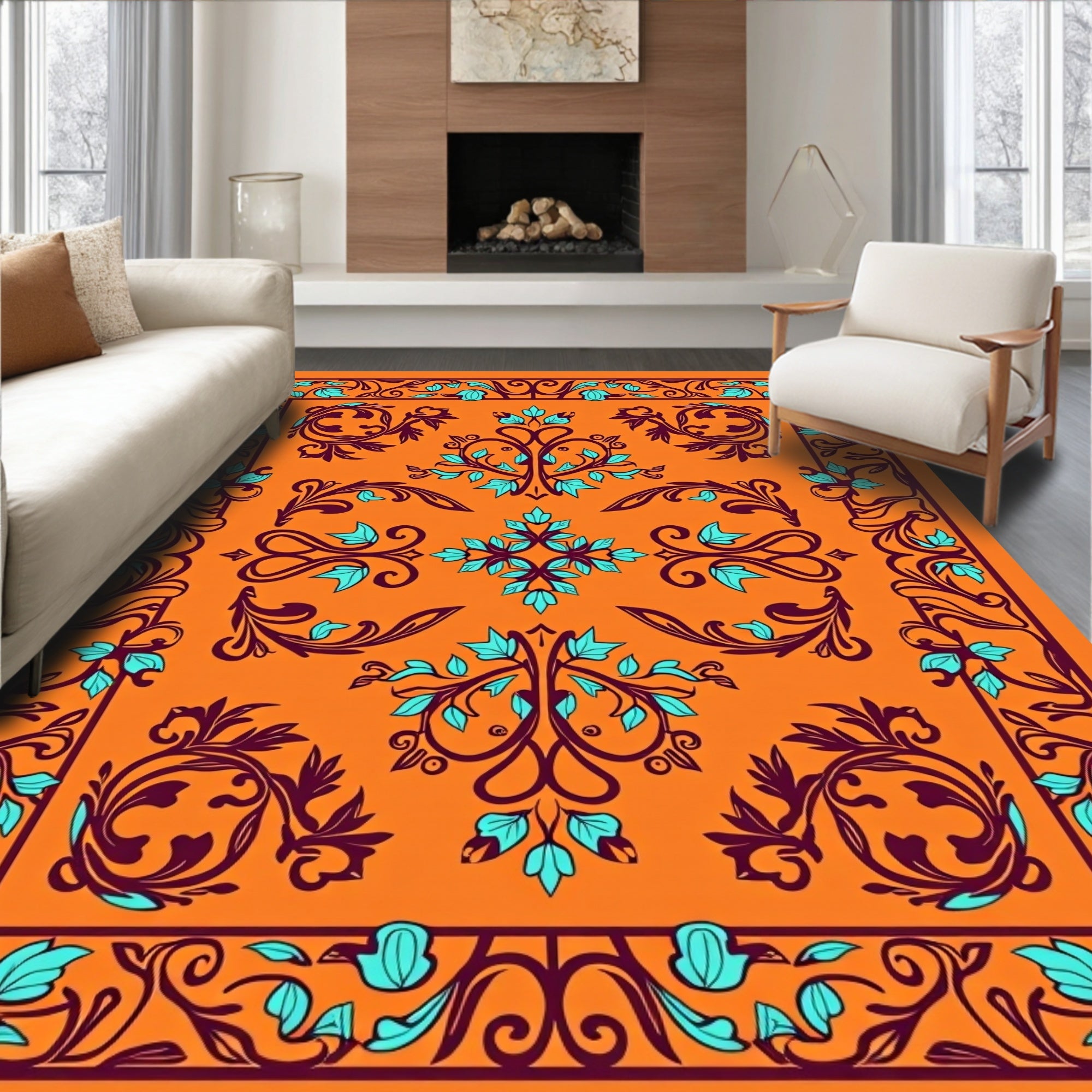 Ornate Floral Vine Pattern Rug