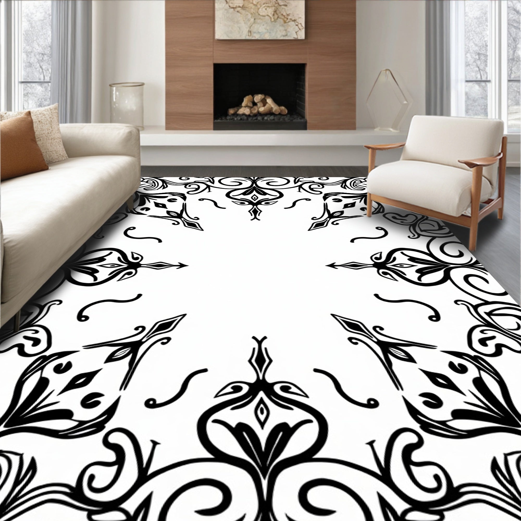 Ornate Floral Vine Mandala Pattern Rug