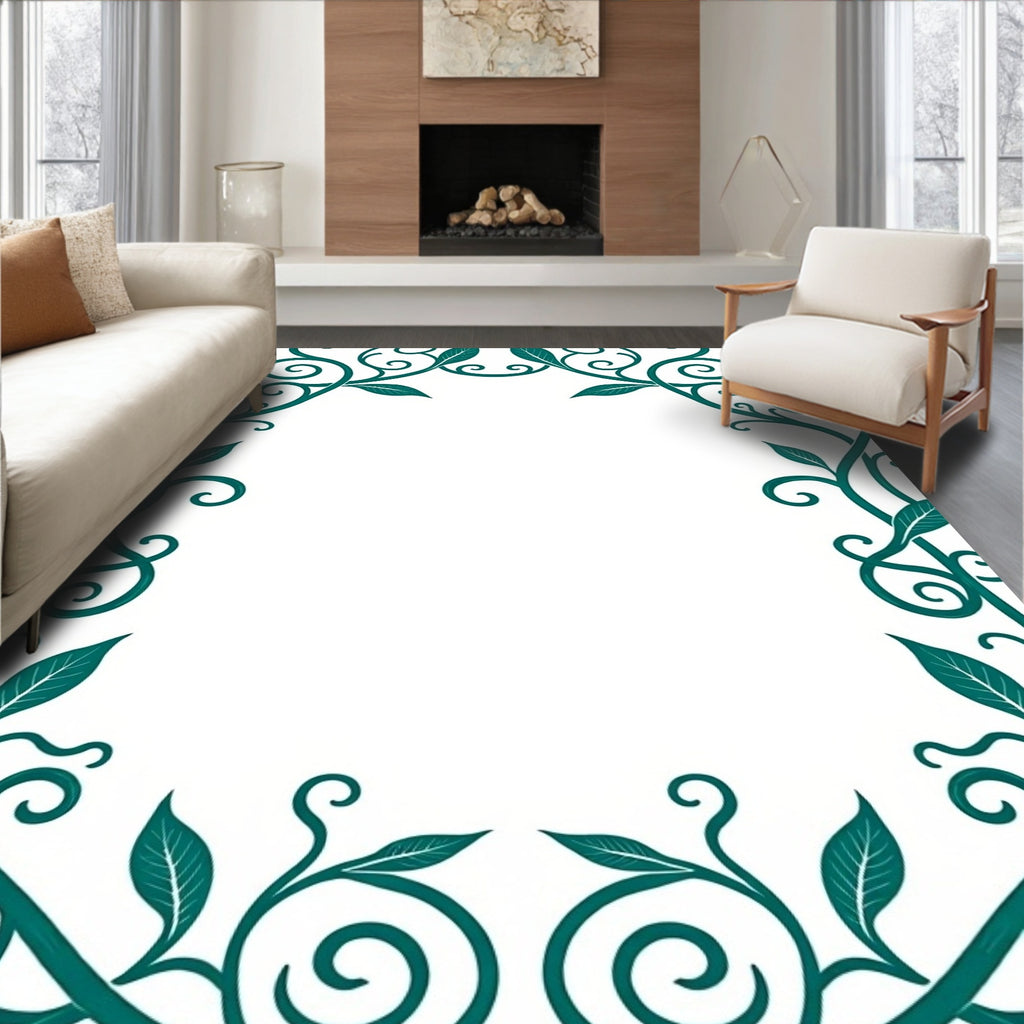 Teal Vine and Swirl Floral Pattern Rug