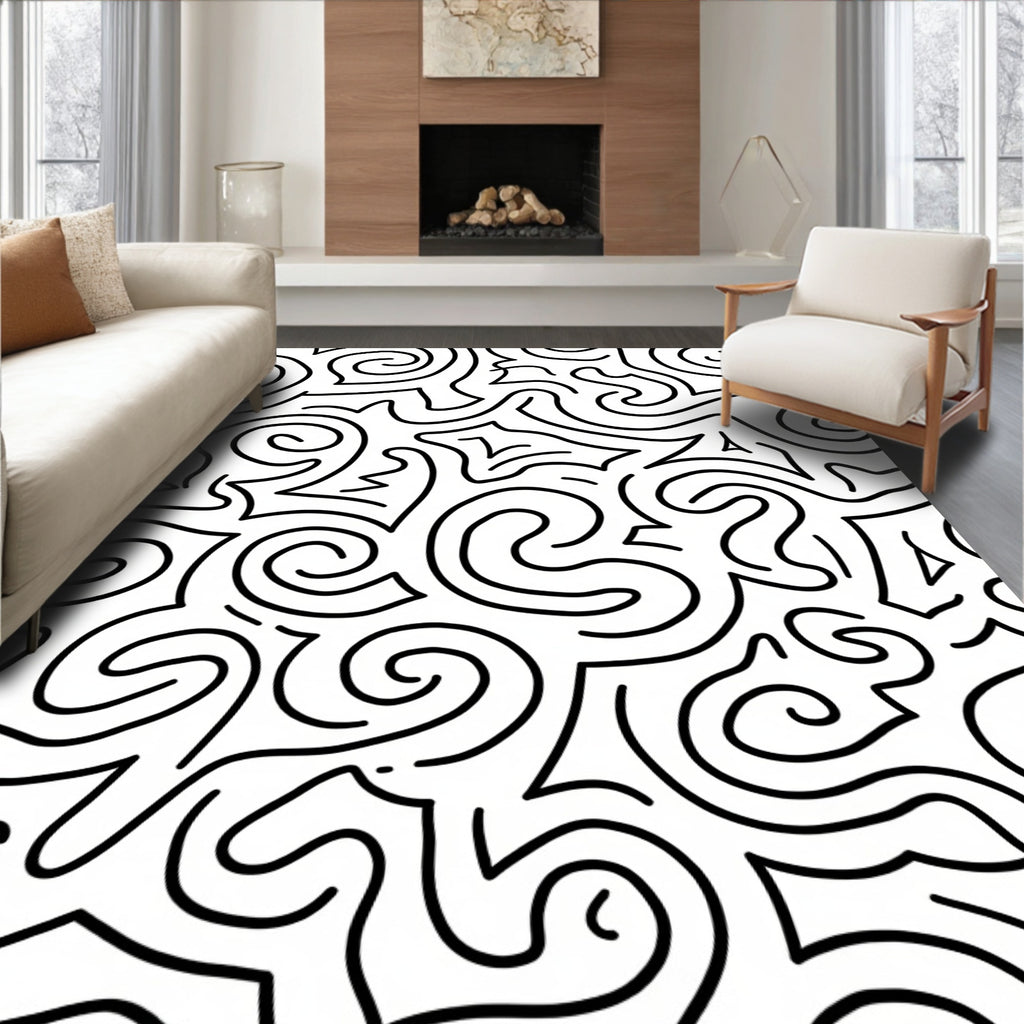 Abstract Swirls Organic Line Art Pattern Rug
