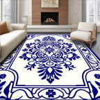 Classic Blue Floral Damask Rug