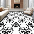 Classic Damask Floral Black White Pattern Rug