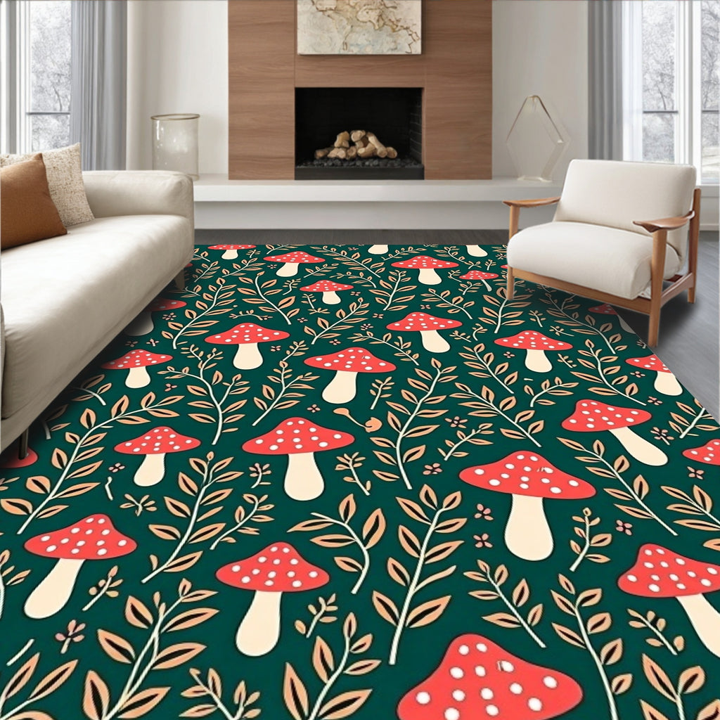 Whimsical Mushroom Foliage Pattern Rug