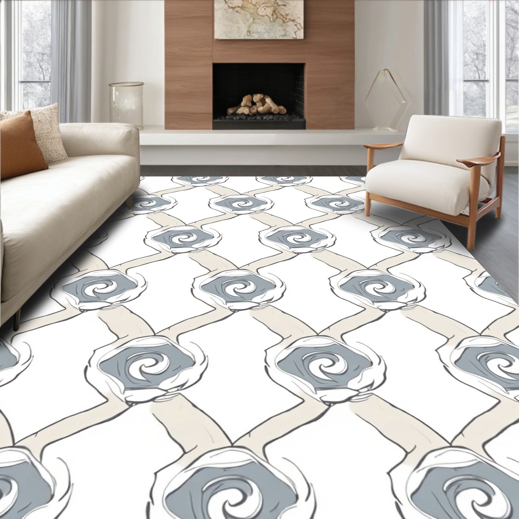 Gray Beige Swirl Diamond Pattern Rug