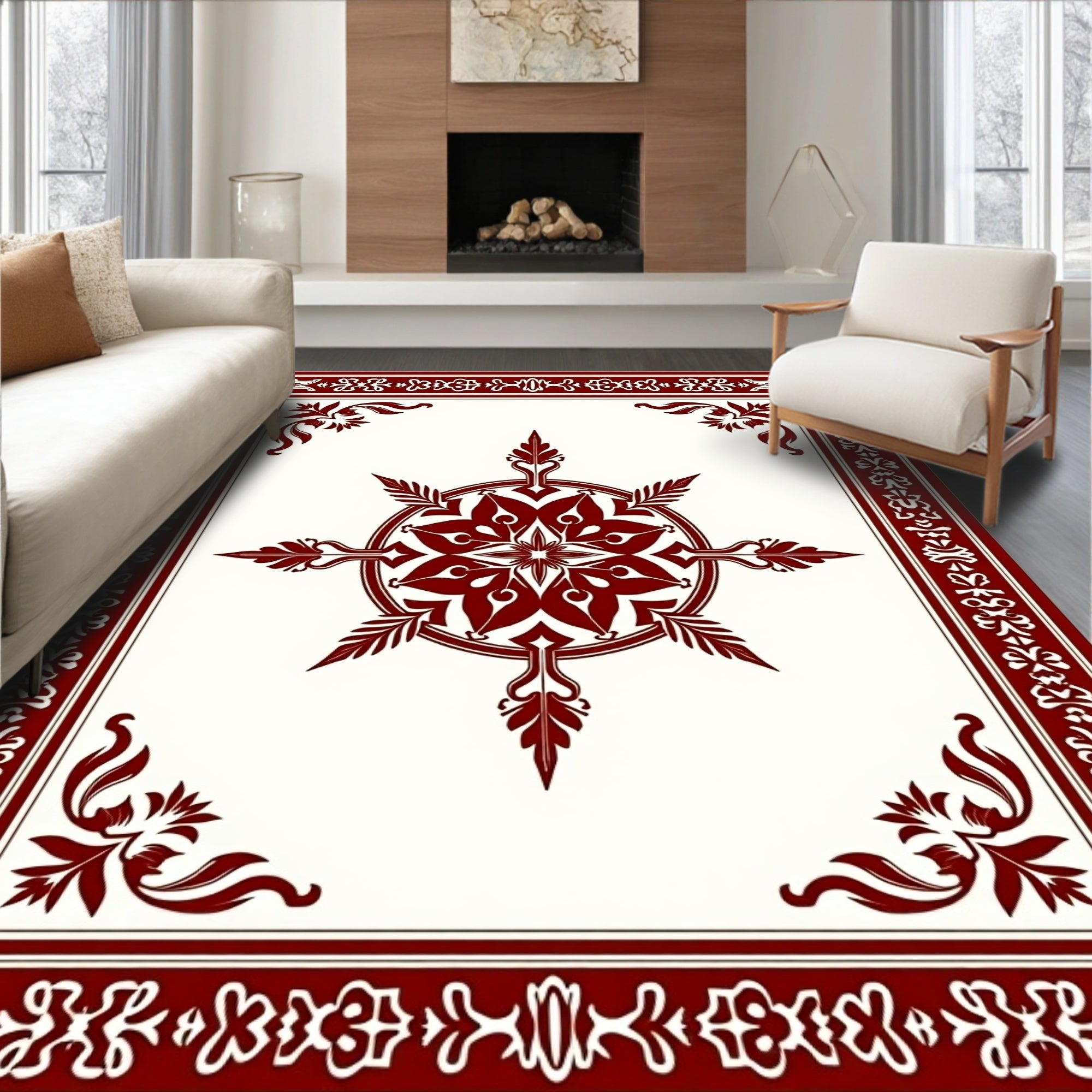 Classic Red Central Medallion Border Rug