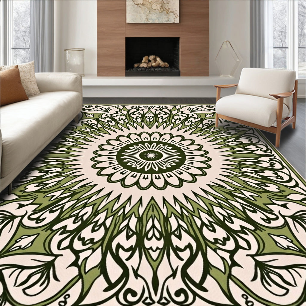 Green Floral Sunburst Art Rug