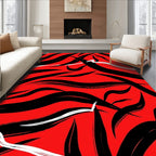 Bold Red Black Abstract Brushstrokes Rug