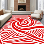 Radiant Red Swirl Stripe Abstract Rug