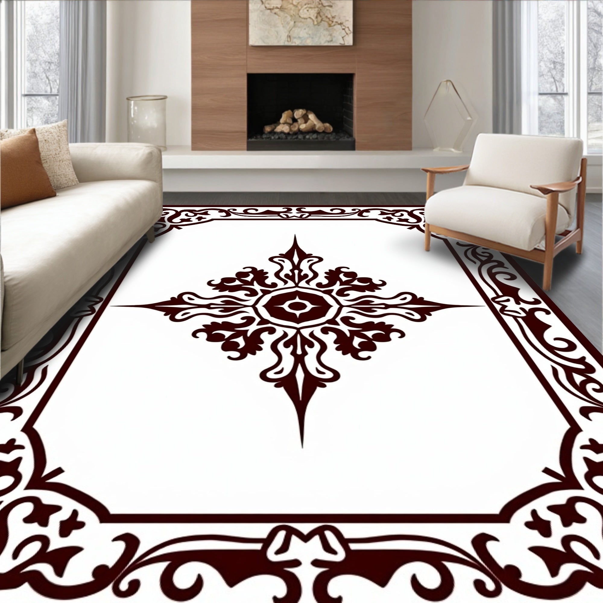 Ornate Dark Red Floral Medallion Rug