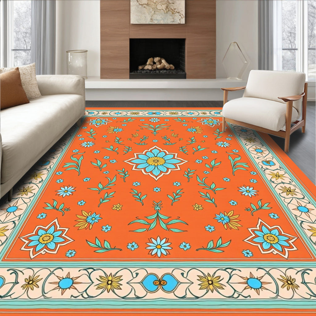 Vibrant Floral Garden Inspired Design Rug