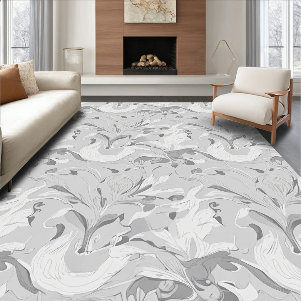 Monochromatic Floral Swirl Pattern Rug