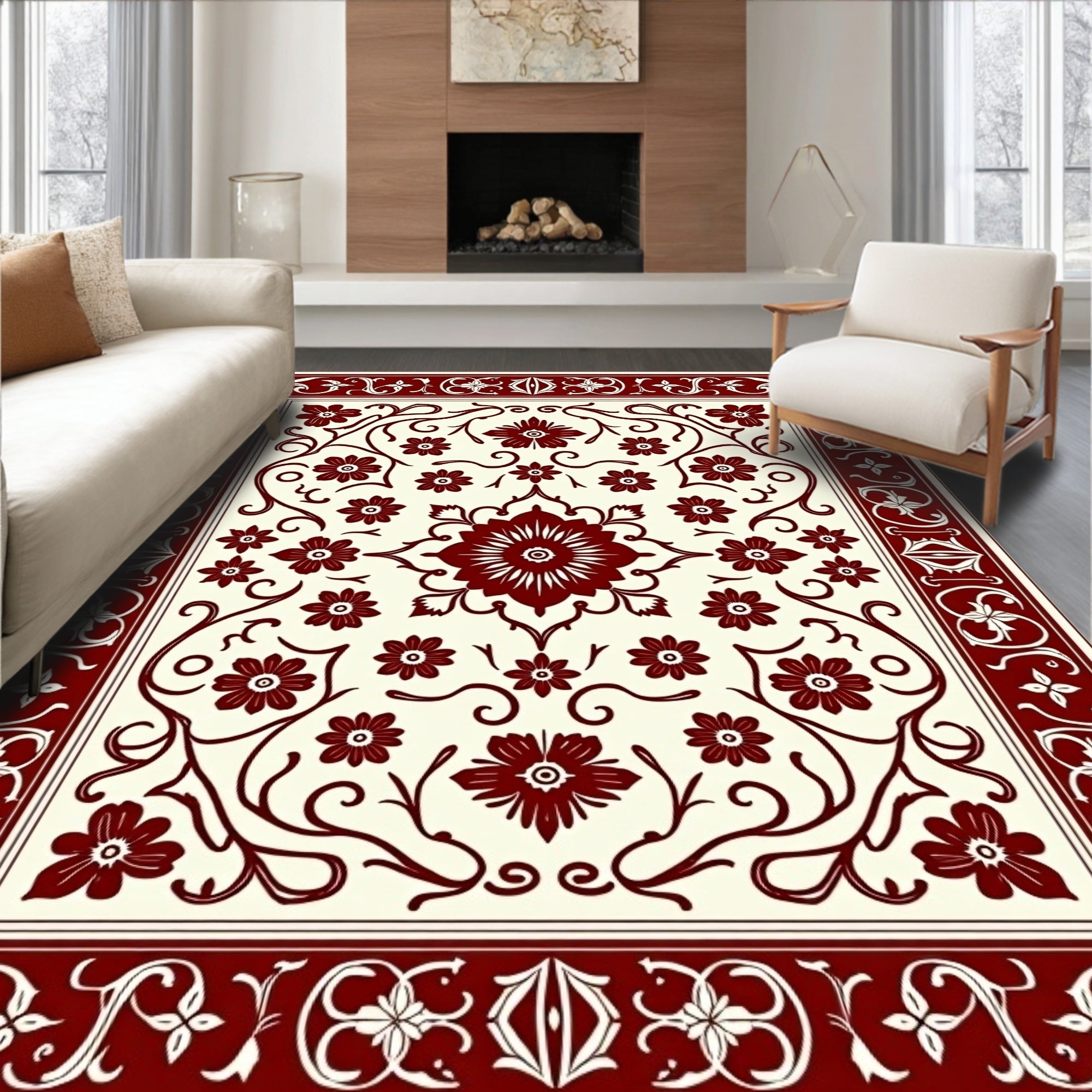 Ornate Floral Vine Pattern Rug