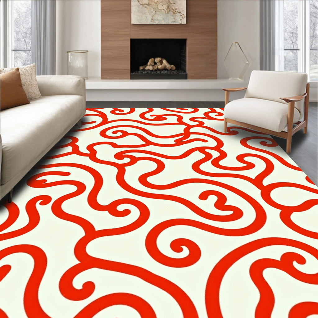 Abstract Swirls Red Pattern Rug