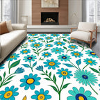 Blue Floral Pattern With Yellow Centers Rug
