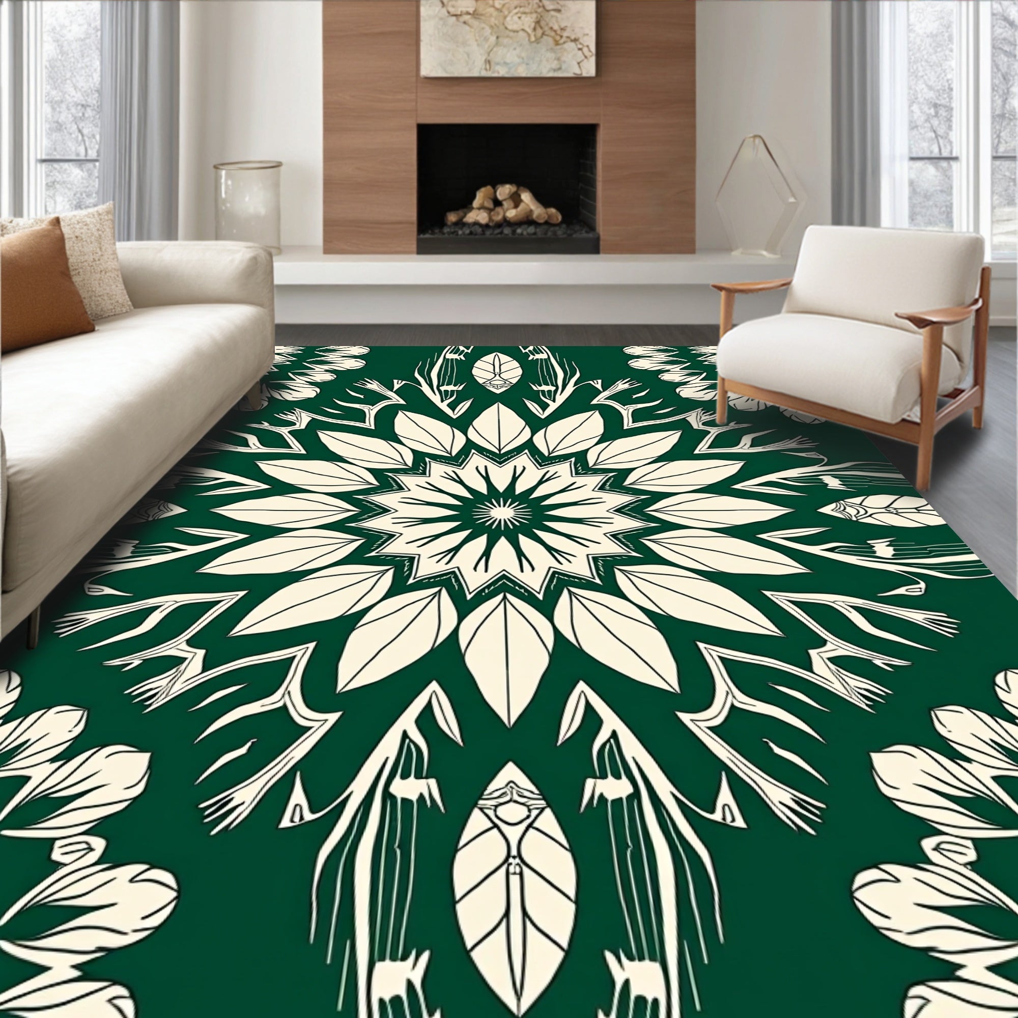 Nature Inspired Floral Mandala Pattern Rug