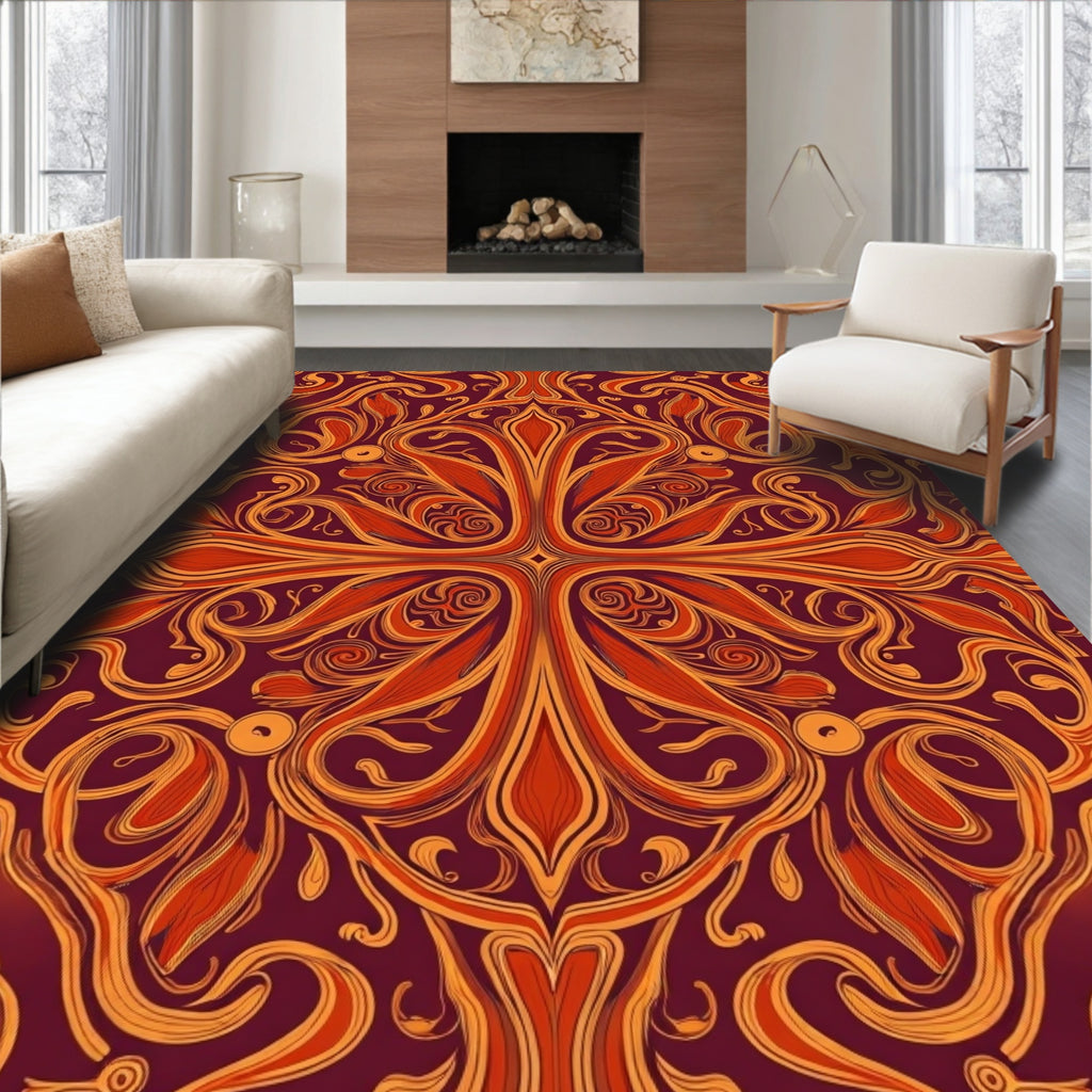 Intricate Floral Vines Red Orange Rug