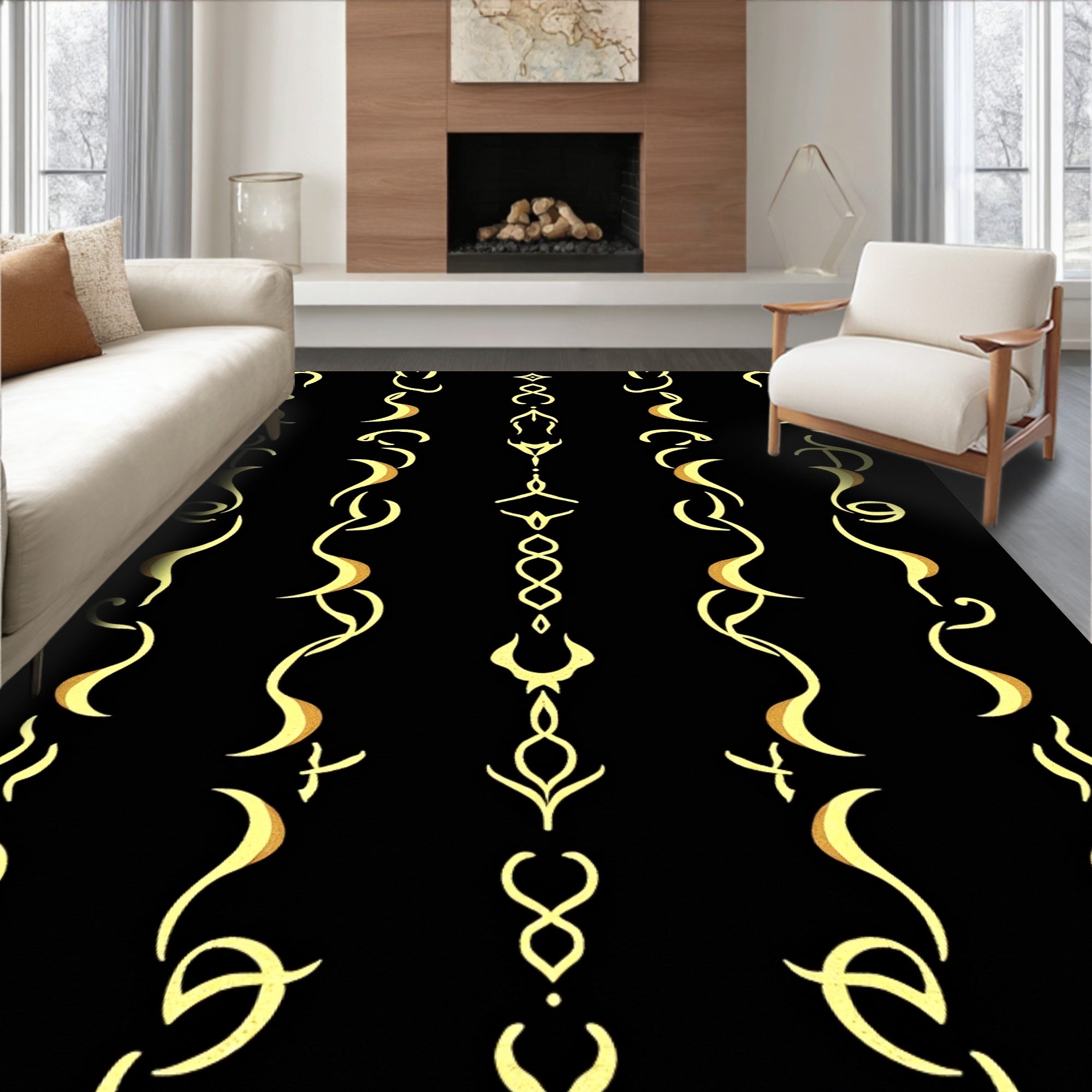 Elegant Yellow Swirls Pattern Rug