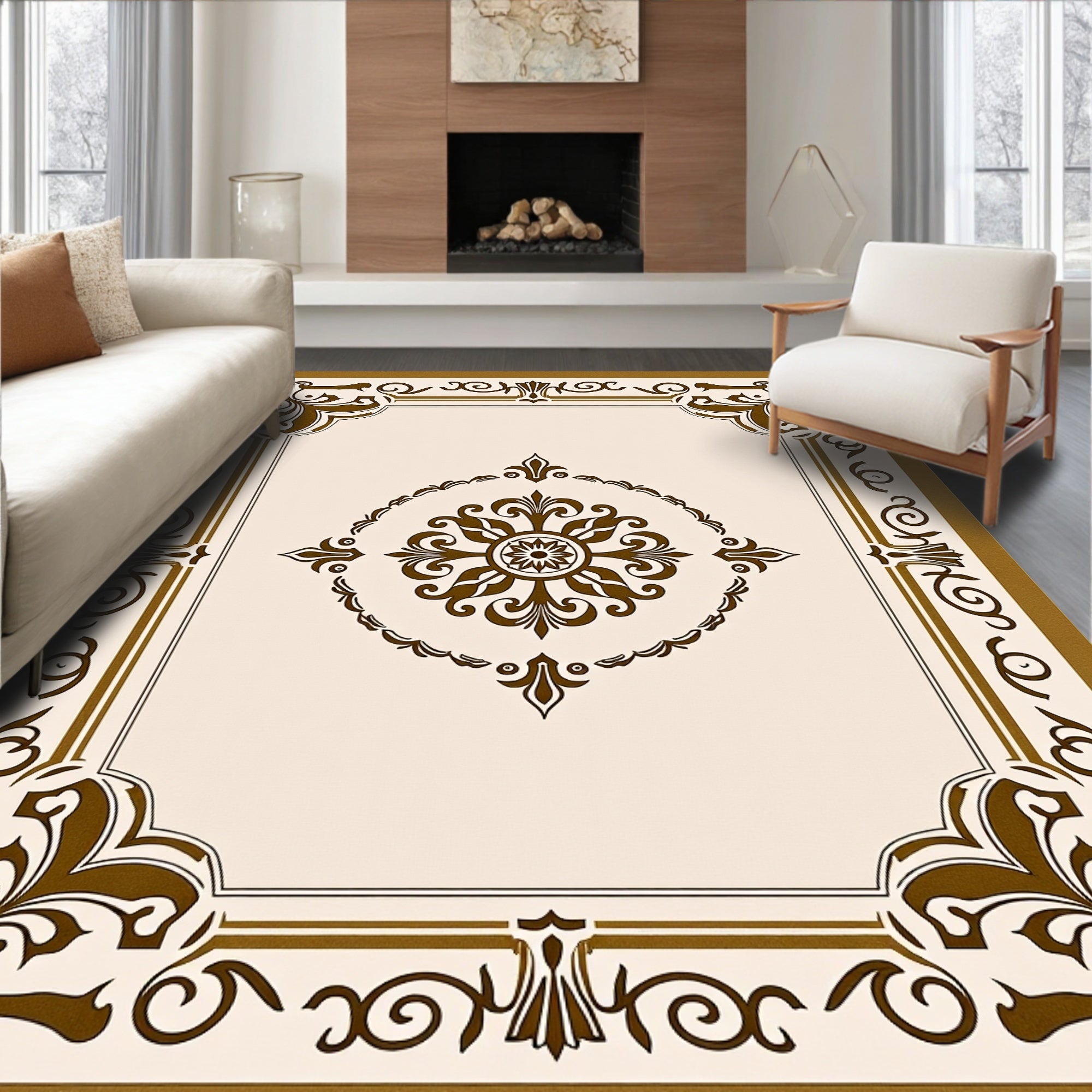 Ornate Brown Medallion Classic Decorative Rug