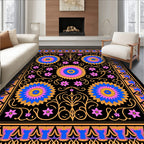 Vibrant Floral Medallion Black Pattern Rug