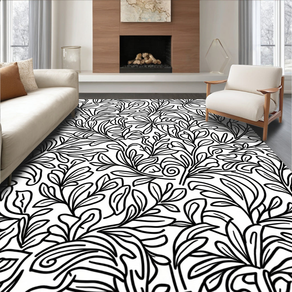 Line Art Botanical Pattern Design Rug