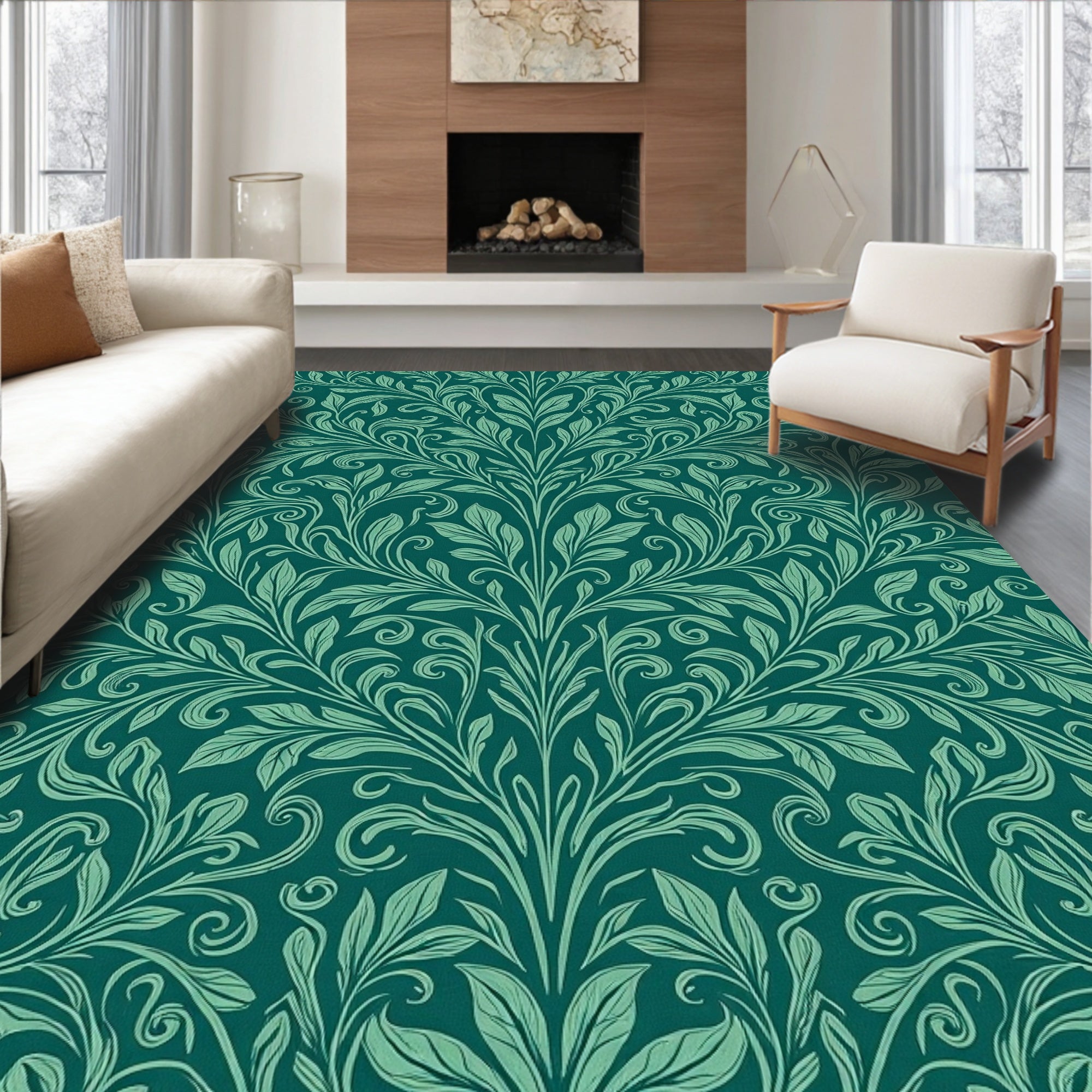 Emerald Floral Art Nouveau Pattern Rug