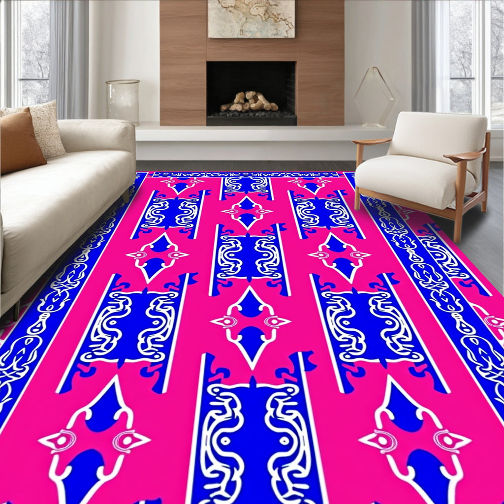 Bold Blue White Tribal Pattern Rug