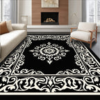 Classic Black White Floral Pattern Rug