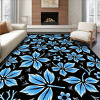 Bold Blue Leafy Branch Arrangement Rug