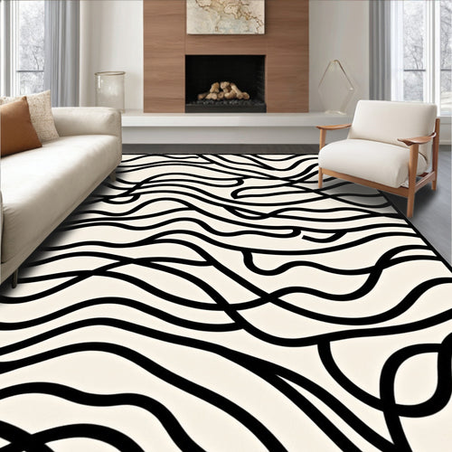 Abstract Black Wave Pattern Rug