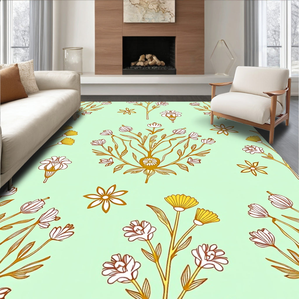 Delicate Gold Floral Swirls Rug