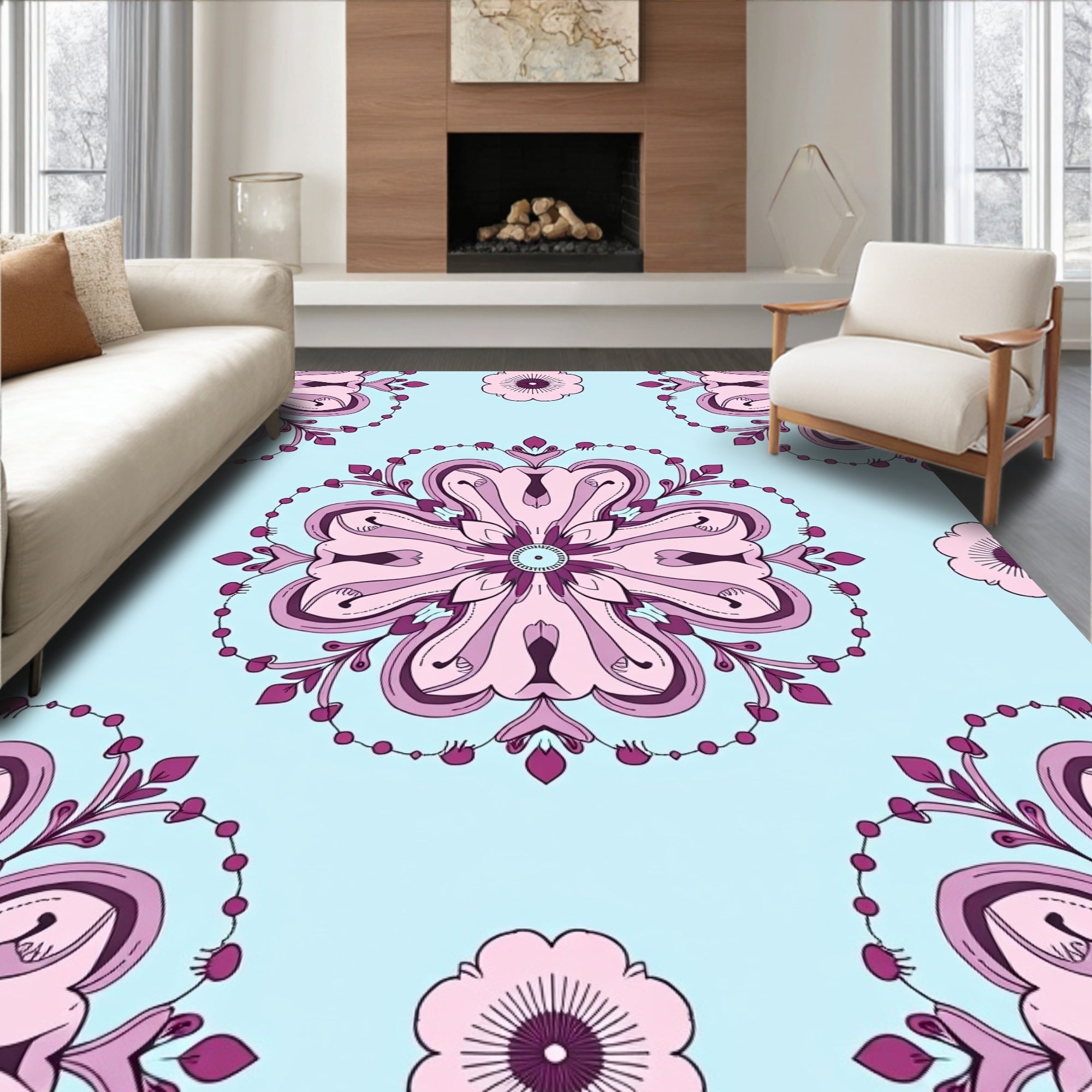 Ornate Floral Mandala Pattern Rug
