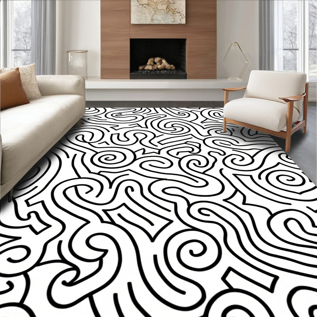 Abstract Swirl And Line Pattern Rug