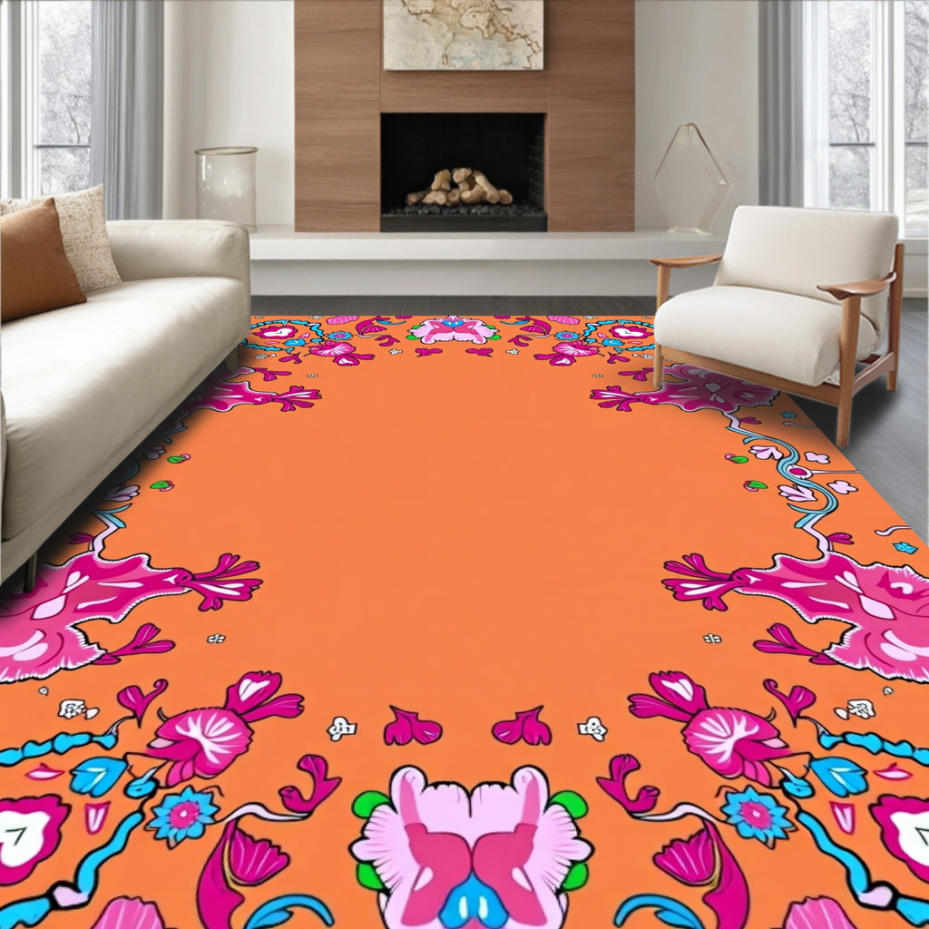 Vibrant Floral Border Pattern Rug