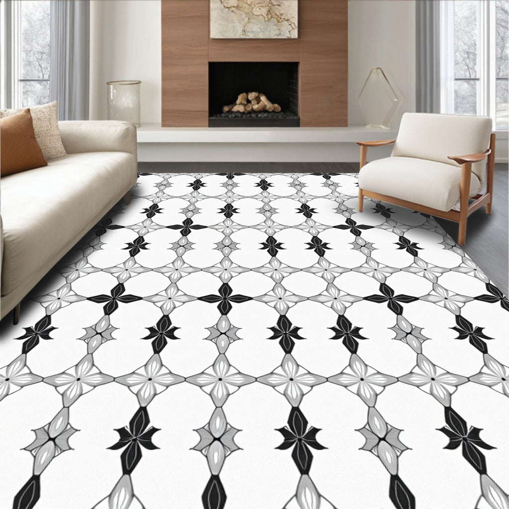 Monochromatic Geometric Floral Pattern Design Rug