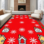 Cozy Winter Village Snowflake Border Rug
