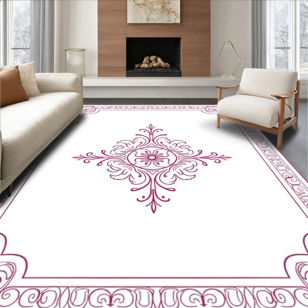 Ornate Floral Scrollwork With Border Design Rug