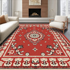 Red Scroll Patterned Decorative Rug